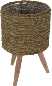 Kambarinis vazonas, pintas, su kojelėmis, rudos sp., 22,5 x 22,5 x 35 cm.