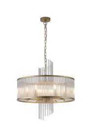 Pakabinamas šviestuvas SEARCHLIGHT Lara, E14, 6 x 60W, 230V, auksinis metalas su skaidriais stikliniais strypais, 550 x 550 x 580 mm, maksimalus aukštis 1500 mm, 11600-6GO