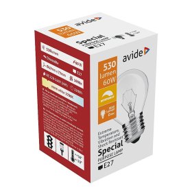 Kaitrinė pramoninio naudojimo lempa AVIDE AT-9080, 60W, E27, P45, skaidri, skirta pramoniniams tikslams, netinka naudoti buityje