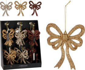 Kalėdinė dekoracija Kaspinas, pakabinama, skirtingų sp. (šampaninė auksinė, auksinė, ruda), 11 x 2 x 13 cm