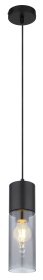 Pakabinamas šviestuvas GLOBO Annika, E27, 1 x 25W, 230V, matinės juodos sp. metalas, dūmų sp. stiklas, tekstilinis juodas kabelis, 100 x 1525 mm, 21000HB