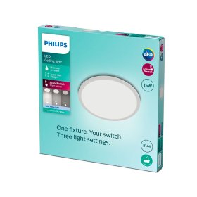 Lubinis LED šviestuvas PHILIPS Superslim, 15W, 1500 lm, 4000K, IP44, step-dim, AXPxG 23x250x250 mm, baltos sp.