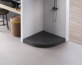Dušo padėklas HARMONY Laut Rock HAR-0048, 80 x 80 x 11,5 cm, akrilinis, juodas, pusapvalis R55, natūralaus akmens imitacija
