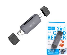 Atminties kortelių skaitytuvas HOCO 45, USB A/C (Male) - microSD/SD