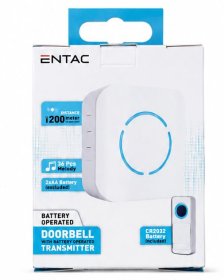 Skambutis ENTAC EN-3161, bevielis, 200m, IP44, 3xAA , pultas 1xCR2032, baltos sp.