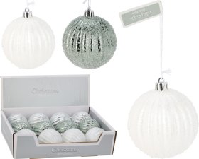 Eglutės žaisliukas, 3 skirtingos sp., su sniegu, skersmuo 8 cm