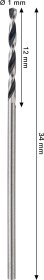 Grąžtas metalui BOSCH HSS, (PointTeQ), cilindrinis kotas, 1 mm, 2 vnt.