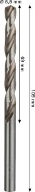 Grąžtas metalui BOSCH HSS-G, DIN 338, 6,8 × 69 × 109 mm
