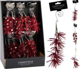 Kalėdinė dekoracija Šakelė, blizganti, pakabinama, raudonos sp., 3 skirtingi dizainai, 5 x 2 x 18 cm