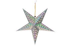 Kalėdinė dekoracija šviečianti žvaigždė FINNLUMOR, popierinė, su LED, 43 cm, sidabrinės sp., laido ilgis 30 cm