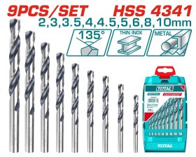 Grąžtų rinkinys metalui TOTAL, 9 vnt. HSS, 2-10 mm, TACSD0095