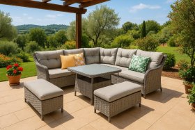 Lauko baldų komplektas NOVELLY HOME Ratan HL-6S-23013, kampinė sofa, 2 suoleliai, stalas, spl. pilka