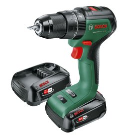 Akumuliatorinis smūg. gręžtuvas BOSCH Green Universal Impact, 18V-60, 2 x 2 Ah, maks. sukimo momentas 60 Nm, bešepetėlis variklis, 13 mm metalinis griebtuvas, svoris 1,3kg