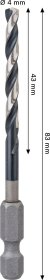 Grąžtas metalui BOSCH HSS, su šešiakampiu kotu, 4,0 mm, 4 × 43 × 83 mm