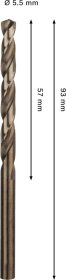 Grąžtas metalui BOSCH HSS-Co, DIN 338, 5,5 × 57 × 93 mm