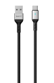 Įkrovimo laidas HAVIT DOT 6318, USB-A į Type-C, su indikatoriumi, sustiprintas, iki 2.4 A, 1 m, juodos sp.