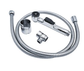 Dušo komplektas RIDDER LYON, Kompl. rankinis dušas, guminė tarpinė, sieninis laikiklis su varžtu, žarna, paskirstymo vožtuvas, nerūdijantis plienas / žalvaris / ABS / POM, blizgus chromas, A120500