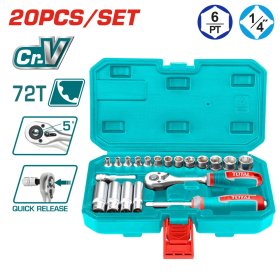 Galvučių rinkinys TOTAL, Cr-V, 1/4", 20 vnt, THT141201