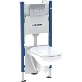 Klozeto komplektas GEBERIT Duofix, komplekte rėmas 112 cm, mygt., pakab. SELNOVA SQUARE klozetas be nuplovimo lanko, lėtai nusileidž. dangtis, 118.402.21.2