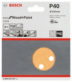Šlifavimo lapeliai BOSCH C470, D=125 mm, K40, 5 vnt.