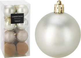 Eglutės žaisliukų rinkinys, 16 vnt., šviesiai šampaninės sp., skersmuo 8 cm