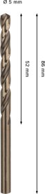 Grąžtas metalui BOSCH HSS-Co, DIN 338, 5 × 52 × 86 mm