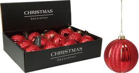 Eglutės žaisliukas, raudonos s sp., blizgūs, skersmuo 8 cm