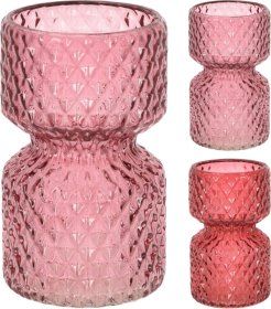 Vaza, stiklinė, 7 x 12 cm, rausvos sp., 2 rūšių