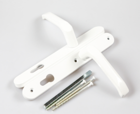 Durų rankena VEROFER 92Y, Su plokštele, 3 montavimo varžtai, baltos spalvos