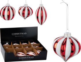 Eglutės žaisliukas, stiklas, 3 skirtingi dizainai, raudonos ir baltos sp.