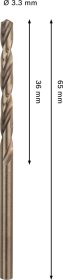 Grąžtas metalui BOSCH HSS-Co, DIN 338, 3,3 × 36 × 65 mm
