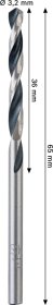 Grąžtas metalui BOSCH HSS (PointTeQ), cilindrinis kotas, 3,2 mm, 2 vnt.
