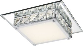 Lubinis LED šviestuvas GLOBO Margo, 12W, 230V, 4000K, 720 lm, chromas, K5 kristalai, stiklas, 250 x 250 x 70 mm, 49355