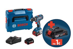 Akumuliatorinis gręžtuvas BOSCH Professional GSR 18V-28, 2 x 18V, 4.0 Ah akumuliatoriai, kroviklis, 63 Nm, metalinis griebtuvas, L-BOXX lagaminas