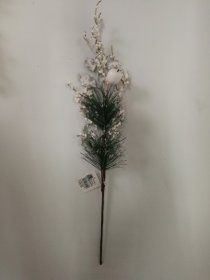 Kalėdinė dekoracija Šakelė, su žalios ir baltos spalvos lapeliais, ir balta uoga, 60 cm