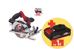 Akumuliatorinis diskinis pjūklas EINHELL TE-CS 18/165-1 Li, Solo, diskas 165 mm, pjovimo gylis 90°/45° - 54/35 mm., 18 V, Li-ion, svoris 2,6 kg, be akumuliatoriaus