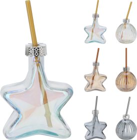 Stiklinė, su šiaudeliu, įvairių formų ir spalvų, 200 ml