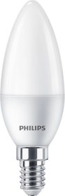 LED lempa PHILIPS, 5W (=40W), E14 B35 žvakė, 220-240V, 2700K, matinė, 470 lm, 15.000 val.