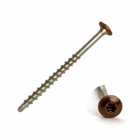 Terasiniai medsraigčiai FASTSHIFTER, 4,5 x 65 mm, plačia galvute, su grąžteliu, nerūd. plieno SS410, RAL8028, 100 vnt.