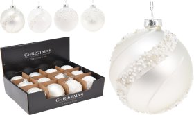 Eglutės žaisliukas, stiklas, baltos sp., 4 dizainai su karoliukais, skersmuo 8 cm