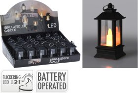 Kalėdinė LED dekoracija Žibintas, juodos sp., su ugnies imitacijos efektu, 4,1 x 4,1 x 9 cm, 3 x LR1130 baterijos komplekte