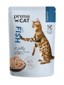 Konservuotas kačių ėdalas PRIMACAT Classics, žuvis drebučiuose, 85g