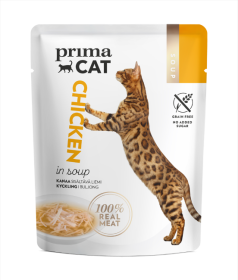 Konservuotas kačių ėdalas PRIMACAT Soups, vištiena sriuboje, 40g
