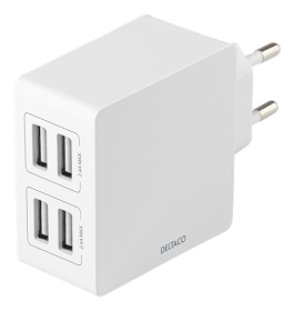 USB įkroviklis DELTACO USB-AC176, 4xUSB, 4,8A, 24W, 100-240V, baltos spalvos