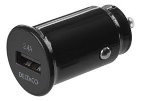 Automobilinis USB įkroviklis DELTACO USB-CAR123, 1xUSB, 2,4A, 12W, 12-24V, juodos spalvos
