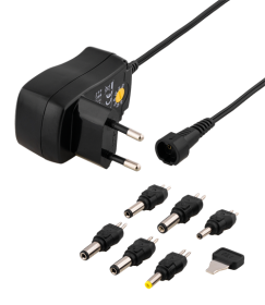 Maitinimo šaltinis DELTACO PSR-06A, iš 100-240V į 3-12V, 600 mAh, universalus, 6 skirtingi antgaliai, juodos sp.