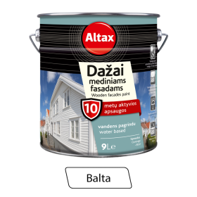 Vandeniniai dažai ALTAX, mediniams fasadams, balti, 9 l