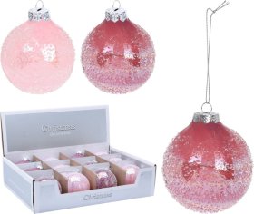 Eglutės žaisliukas, burbulo formos su apledėjusio sniego imitacija, stiklinis, 8 cm, 2 spalvos