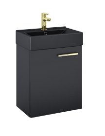 Vonios spintelės komplektas ELITA Tiny 45, 610 x 450 x 305 mm, apatinis, pakab.,  matinis juodas, su juodu matiniu praustuvu, lėto idarymo durelės, 1D, 168300