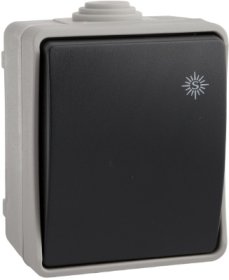 Jungiklis SOLERA 3303, 1 klavišo, paviršinis, IP54, korpusas pilkos sp., klavišas juodos sp.